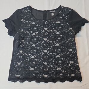 Whimsigoth Top Black Floral Lace Womens L Wet Seal Cropped Gothic Dark Fairy